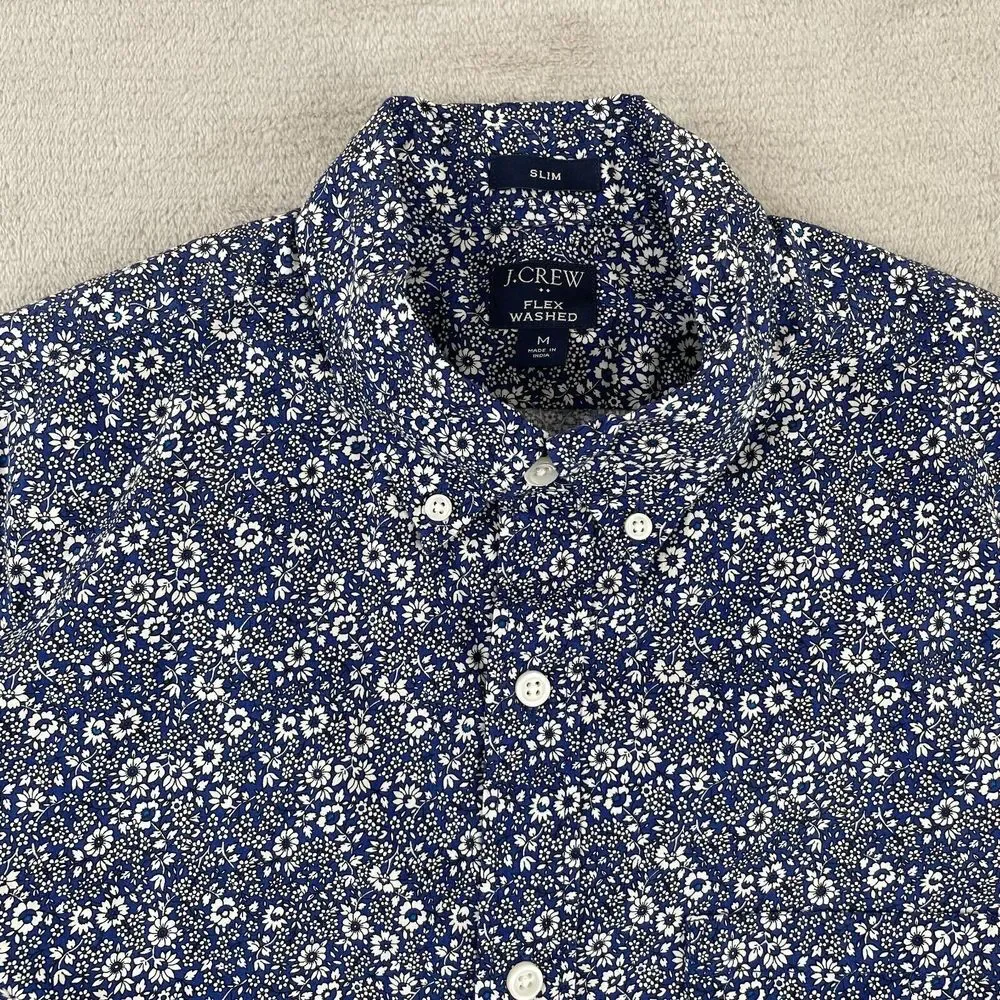 J. CREW Shirt Men Medium Blue Floral Slim Fit Flex Washed Preppy‎ Long Sleeve